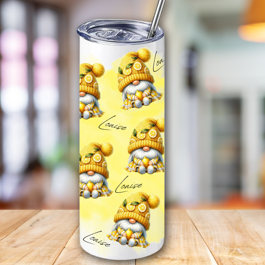 Personalised skinny tumbler - lemon gonk design