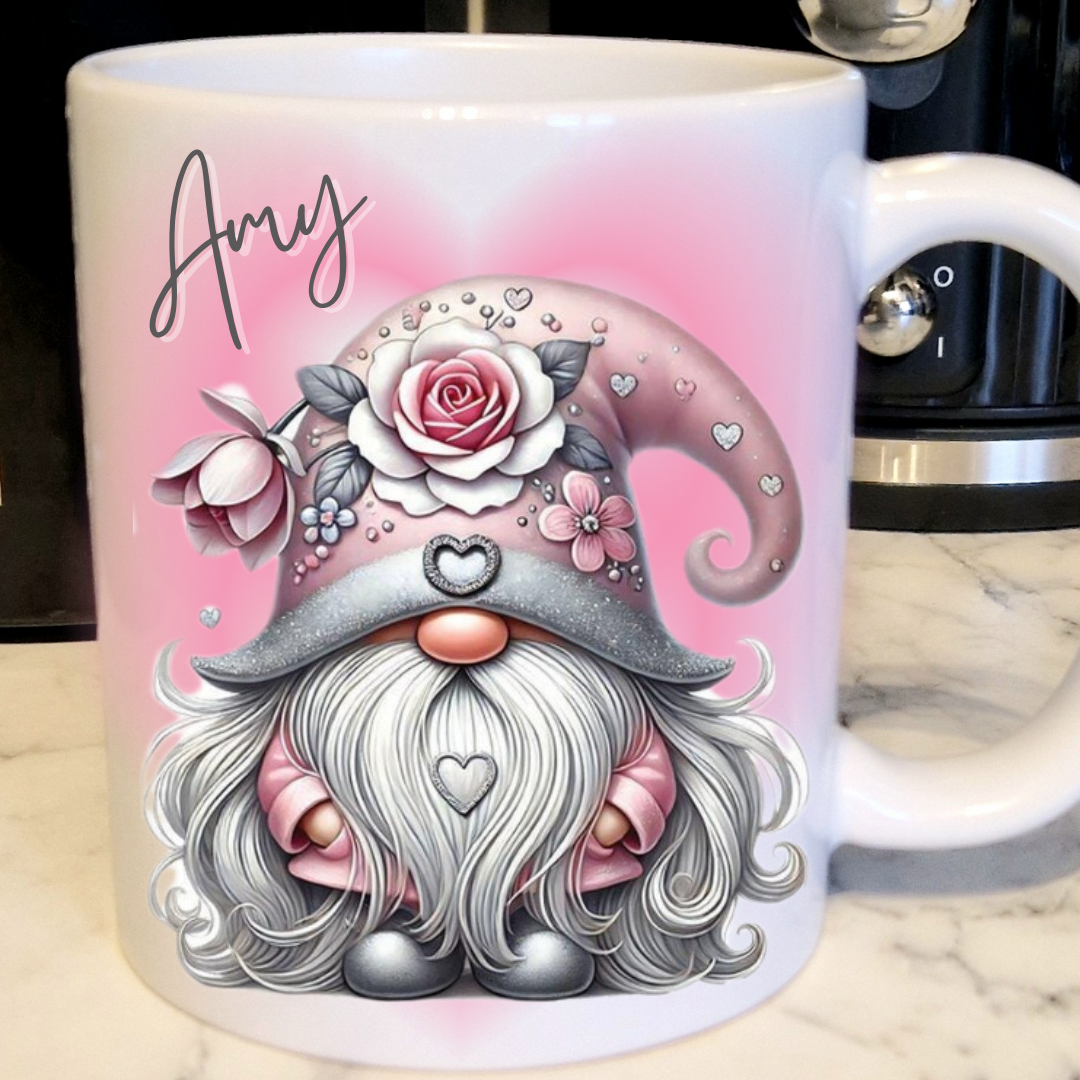 Personalised gonk mug pink roses