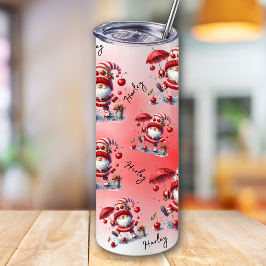 Personalised skinny tumbler - cherry gonk design