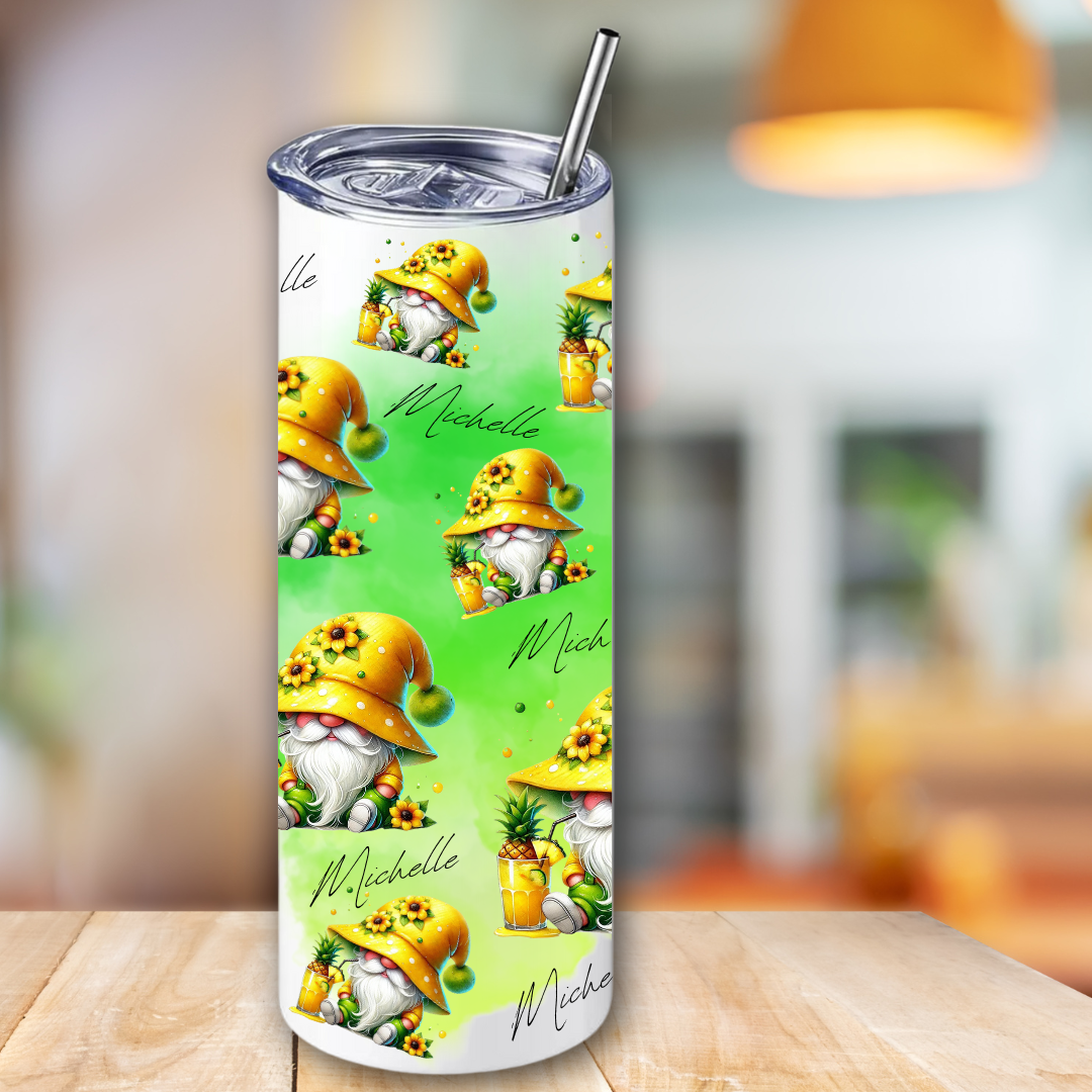 Personalised skinny tumbler - pineapple gonk design