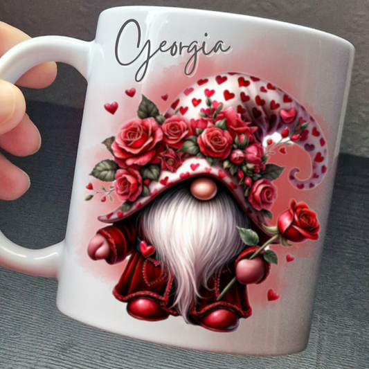 Personalised gonk mug red rose