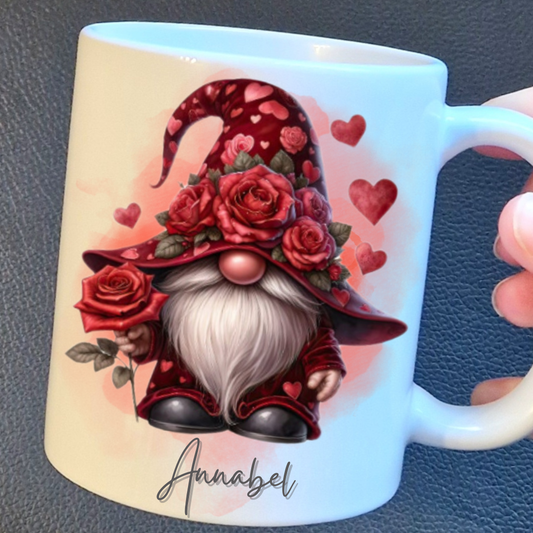 Personalised gonk mug red roses