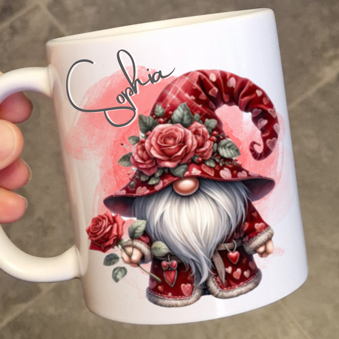 Personalised gonk mug red roses