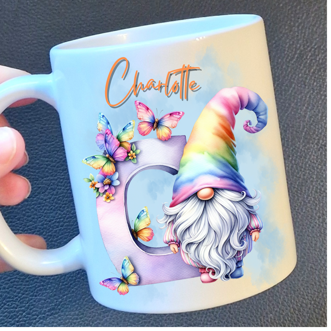 Personalised rainbow gonk mug