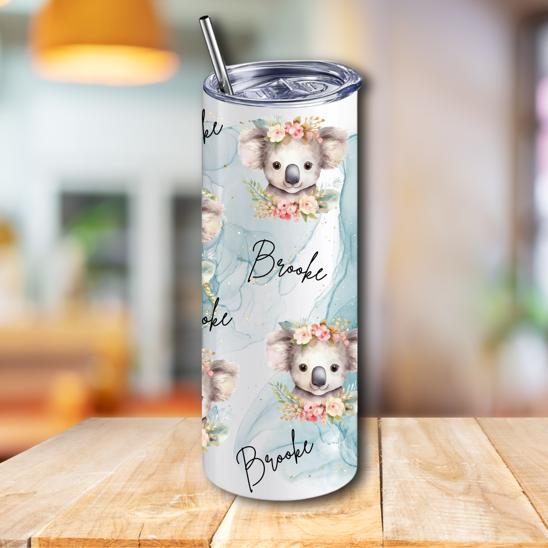 Personalised skinny tumbler - koala design