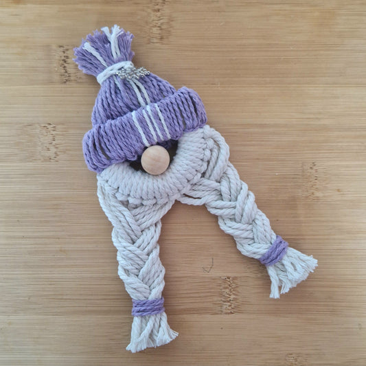 Purple macrame wall hanging doll