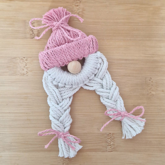 Pink macrame wall hanging doll