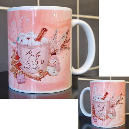 Pink snowman hot chocolote mug