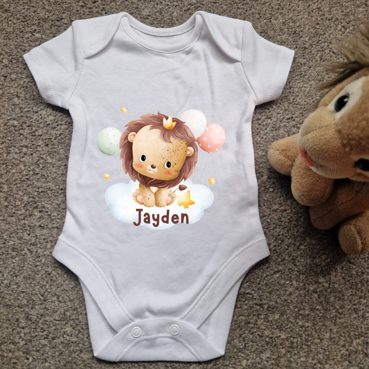 Personalised baby vest baby lion design