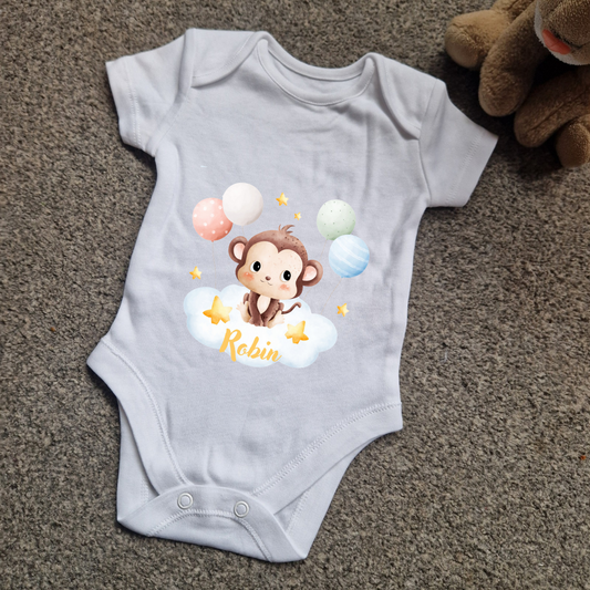 Personalised baby vest cheeky monkey design