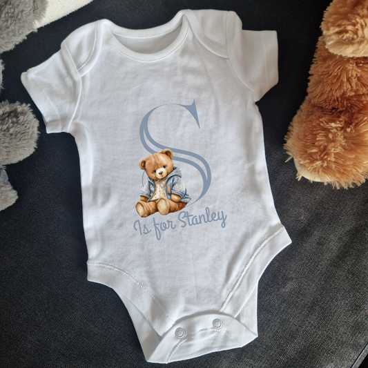 Personalised baby vest teddy bear