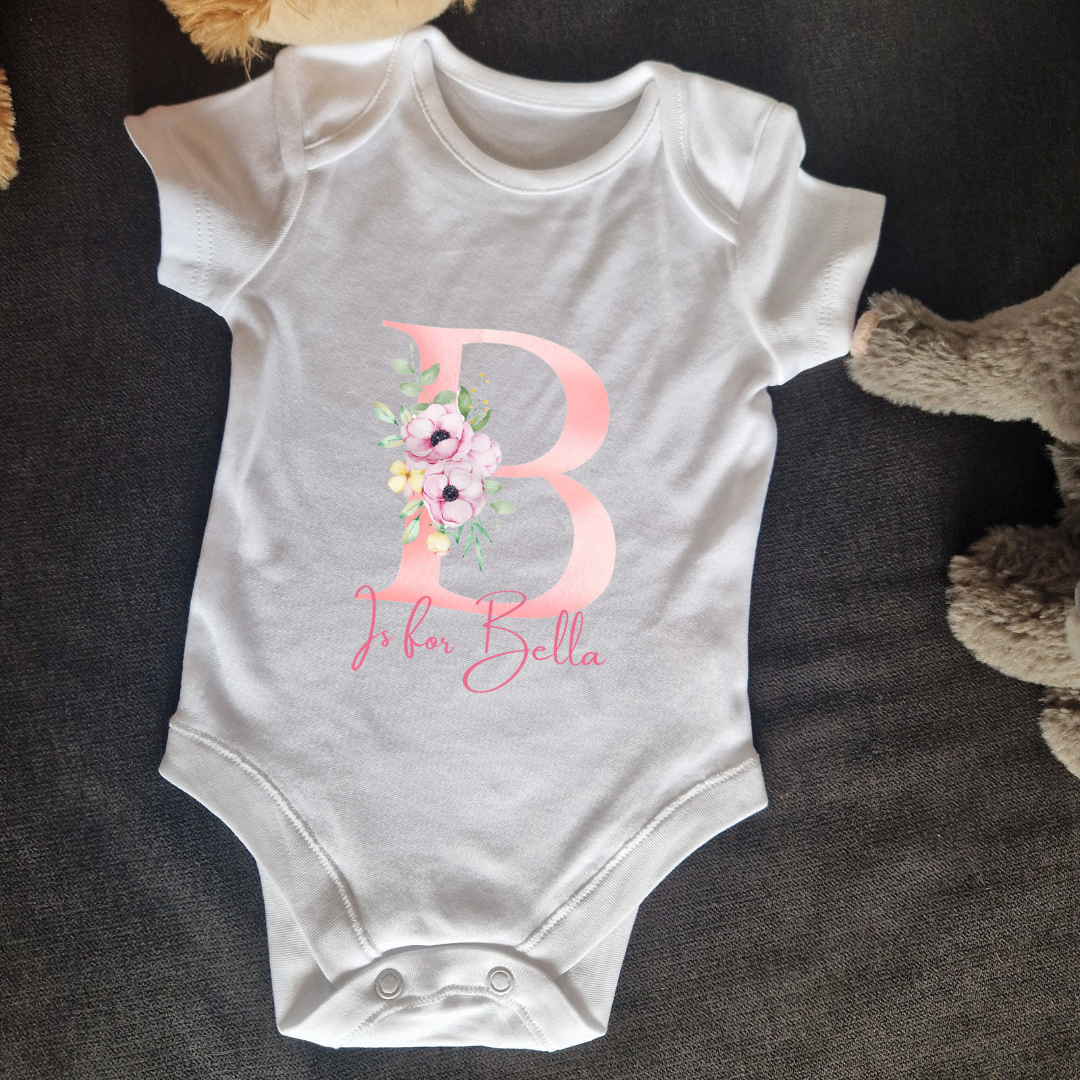 Personalised baby vest pink flowers