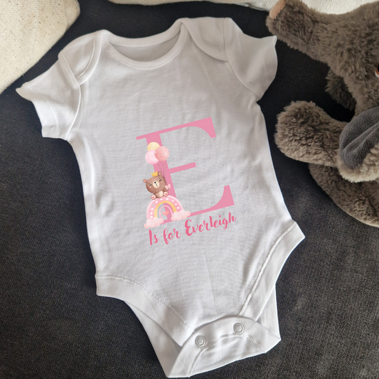 Personalised baby vest teddy bear rainbow