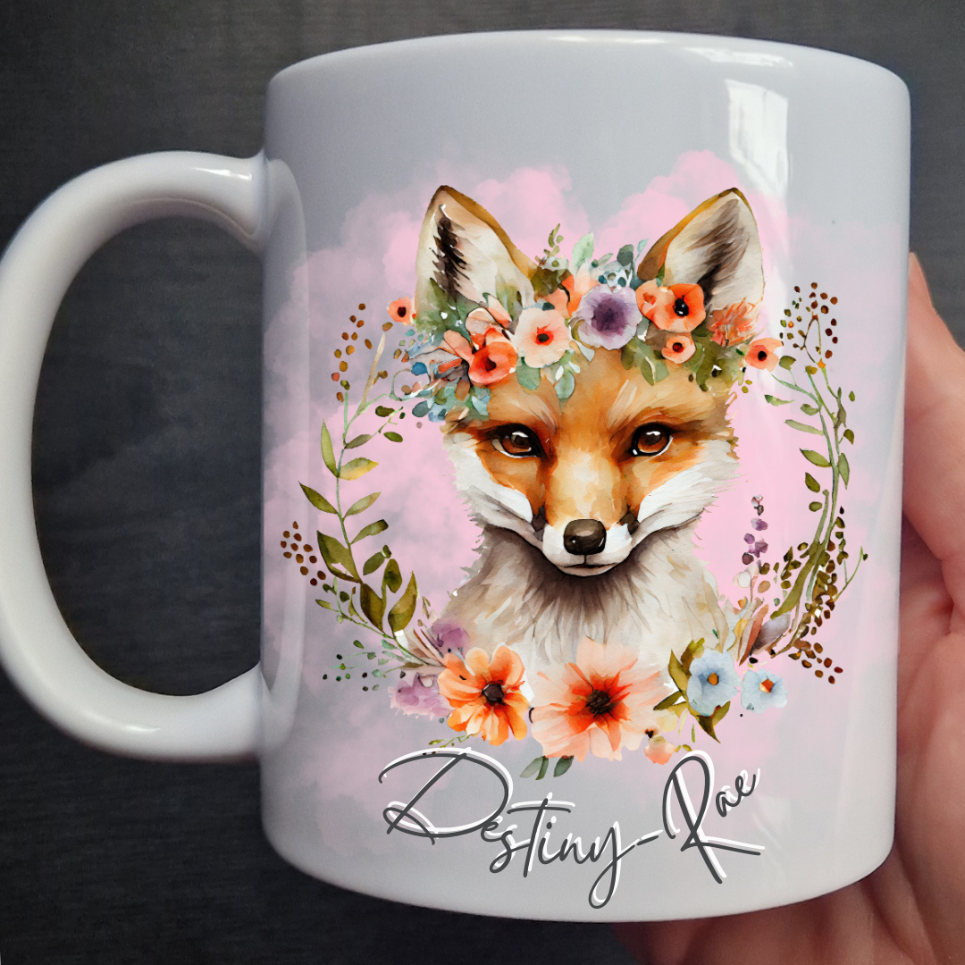 Personalised floral fox mug