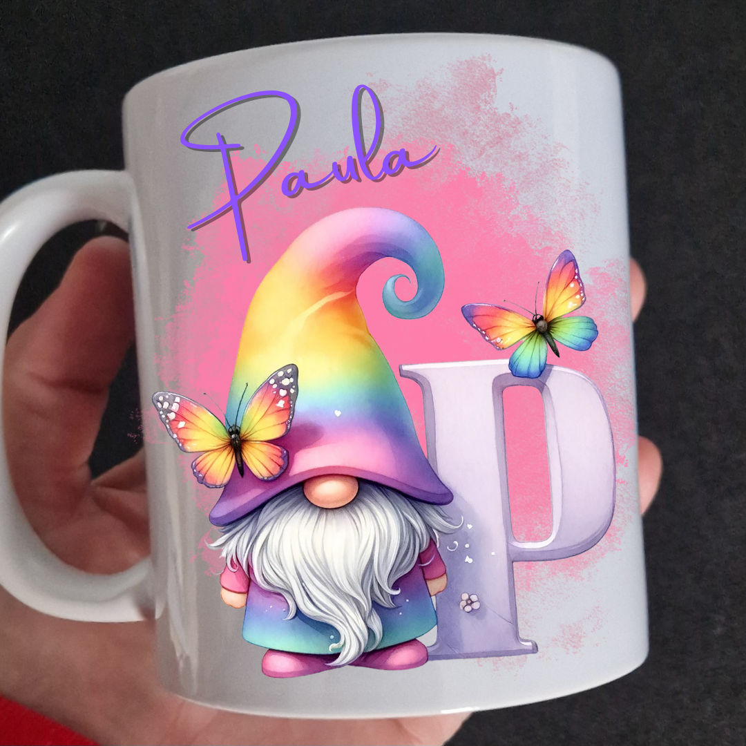 Personalised rainbow gonk mug