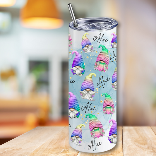 Personalised skinny tumbler - rainbow gonk