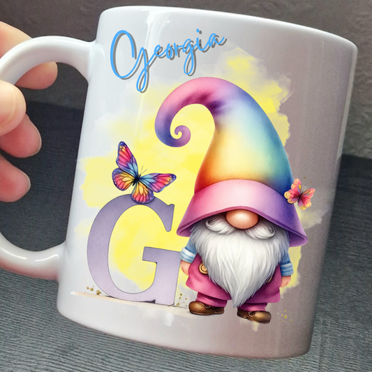 Personalised rainbow gonk mug