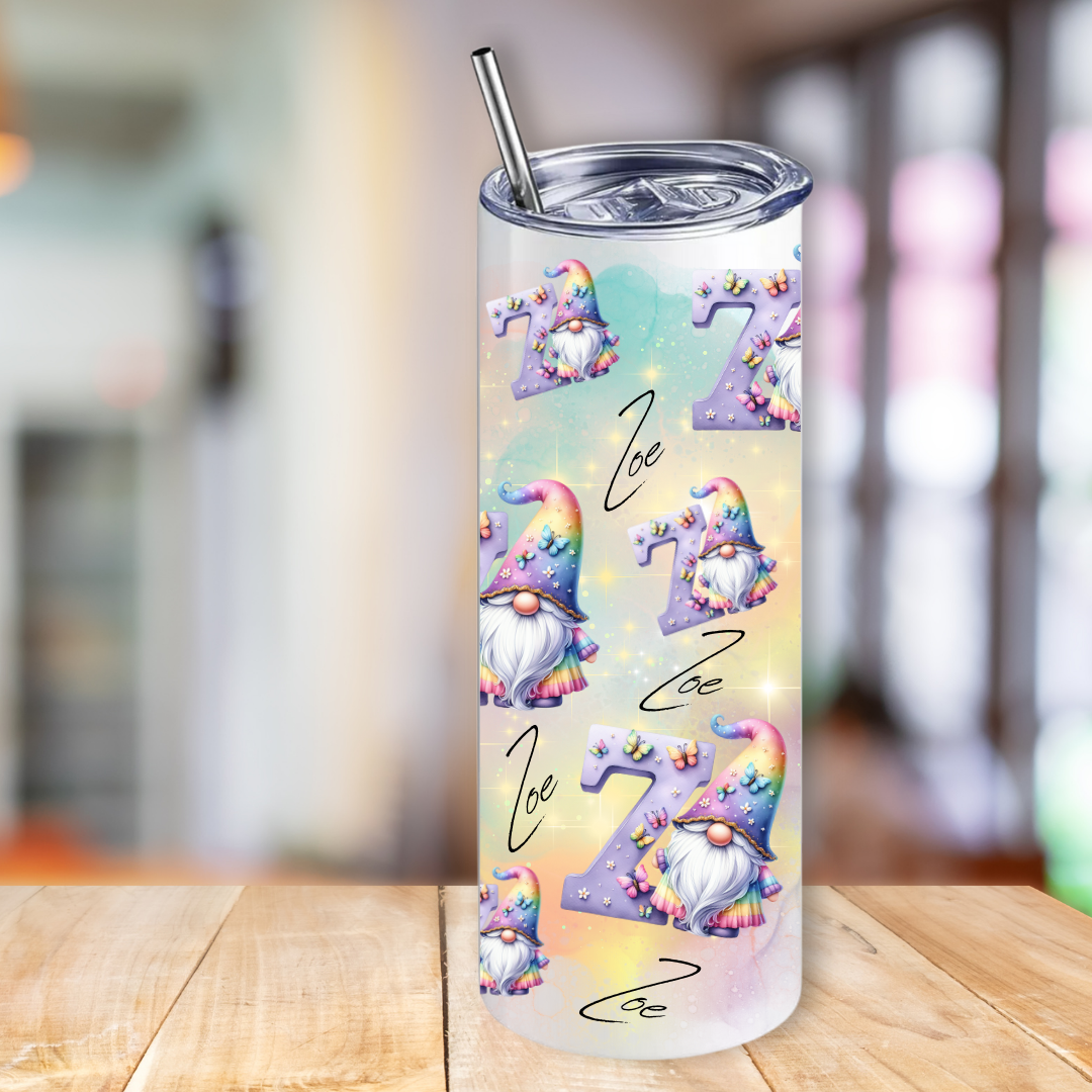 Personalised skinny tumbler - rainbow gonk design