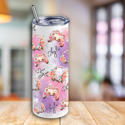 Personalised skinny tumbler - gamer girl