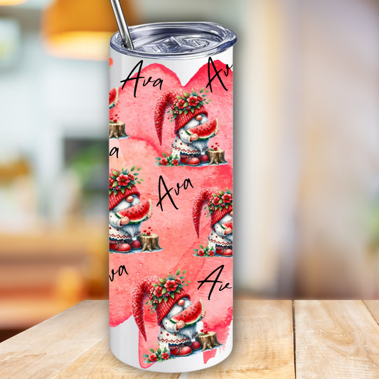 Personalised skinny tumbler - watermelon gonk design