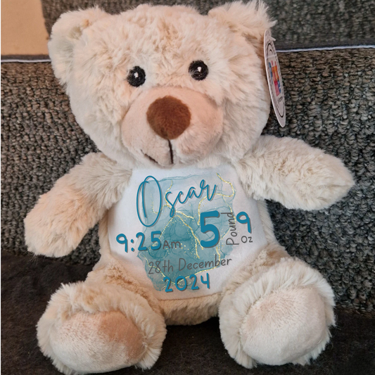 Personalised Birthday teddy bear - teal