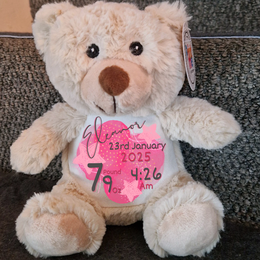 Personalised Birthday teddy bear - pink