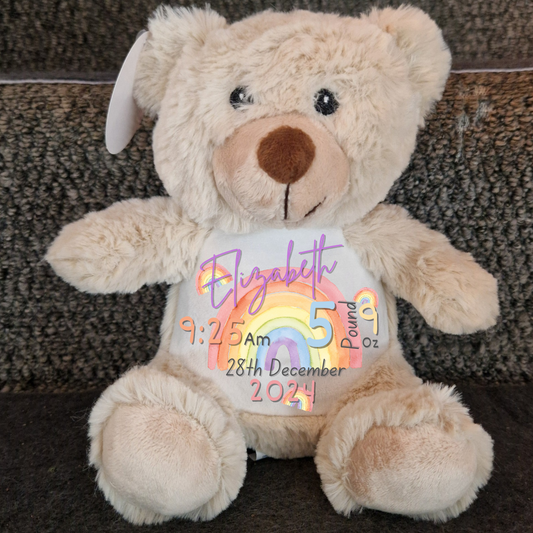 Personalised Birthday teddy bear - rainbow design